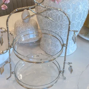 Inspire Me! Home Decor Two-Tiered Silver Leaf Serving Display