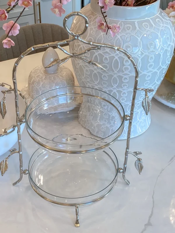 Inspire Me! Home Decor Two-Tiered Silver Leaf Serving Display