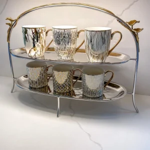 Inspire Me! Home Decor Two-Tiered Silver Stand With Gold Floral Details