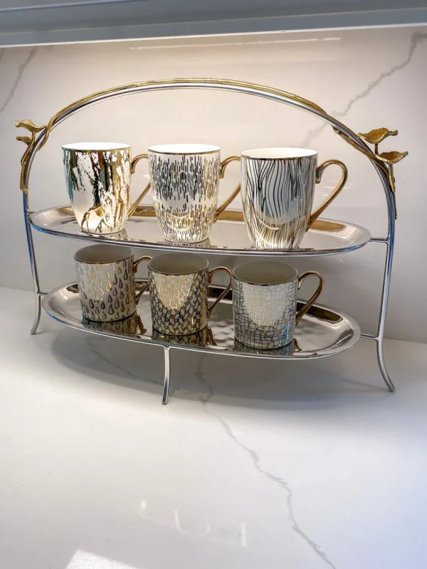 Inspire Me! Home Decor Two-Tiered Silver Stand With Gold Floral Details