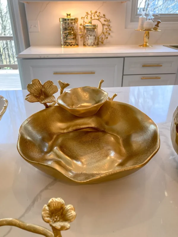 Inspire Me! Home Decor Two Tier Chip And Dip Gold Floral Bowl