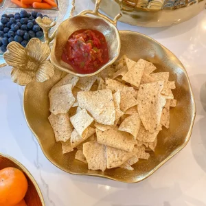 Inspire Me! Home Decor Two Tier Chip And Dip Gold Floral Bowl