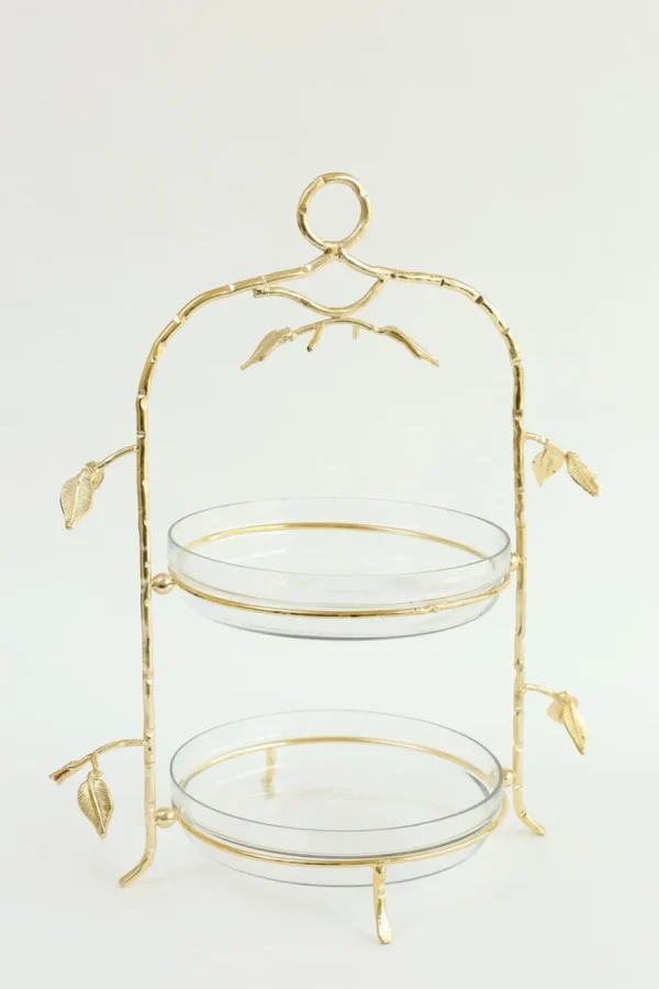 Inspire Me! Home Decor Two-Tiered Gold Leaf Serving Display