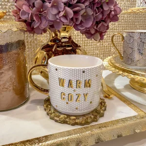 Inspire Me! Home Decor “Warm + Cozy” Gold & White Tile Mug