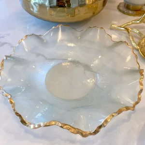 Inspire Me! Home Decor Wavy Glass Bowl W/ Gold Trim