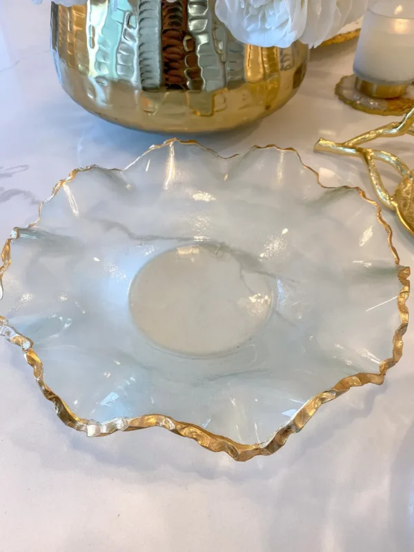 Inspire Me! Home Decor Wavy Glass Bowl W/ Gold Trim