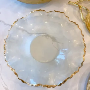 Inspire Me! Home Decor Wavy Glass Bowl W/ Gold Trim