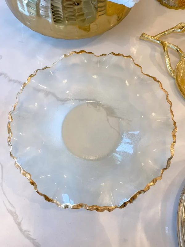 Inspire Me! Home Decor Wavy Glass Bowl W/ Gold Trim