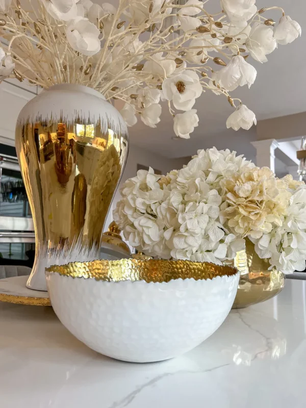 Inspire Me! Home Decor White And Gold Salad Bowl