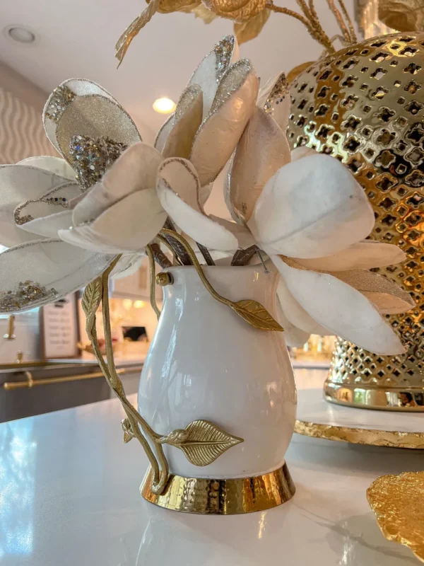 Inspire Me! Home Decor White Ceramic Pitcher With Gold Leaf Handle And Base