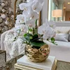 Inspire Me! Home Decor White Potted Faux Orchid In Gold Beveled Pot