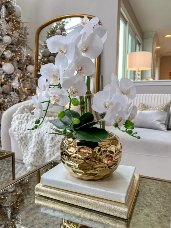 Inspire Me! Home Decor White Potted Faux Orchid In Gold Beveled Pot