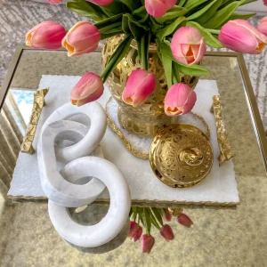 Inspire Me! Home Decor White Marble Tray With Gold Textured Handles And Edge