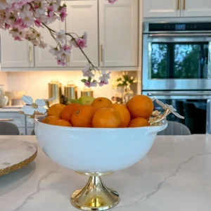 Inspire Me! Home Decor White Porcelain Bowl With White Jeweled Flower Details