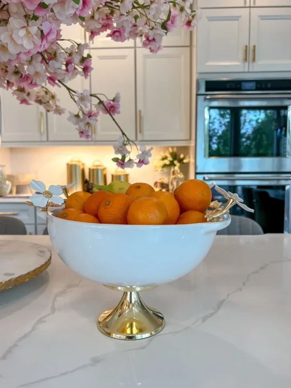 Inspire Me! Home Decor White Porcelain Bowl With White Jeweled Flower Details