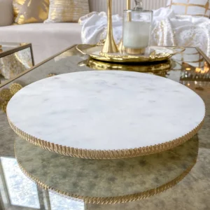 Inspire Me! Home Decor White Marble Round Lazy Susan W/ Gold Textured Edge