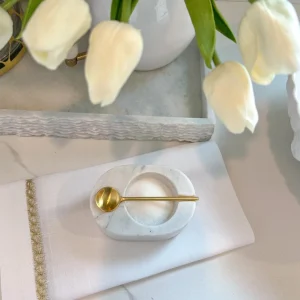 Inspire Me! Home Decor White Marble Salt & Pepper Bowl With Gold Spoon