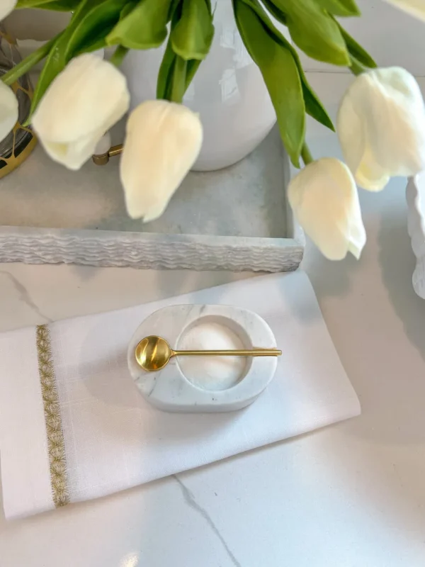Inspire Me! Home Decor White Marble Salt & Pepper Bowl With Gold Spoon