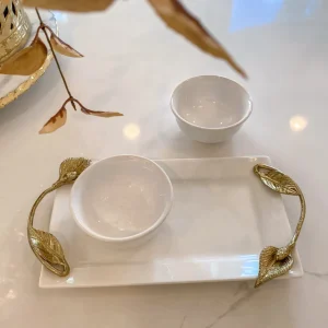 Inspire Me! Home Decor White Ceramic Tray With Serving Bowls And Gold Leaf