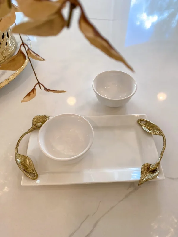 Inspire Me! Home Decor White Ceramic Tray With Serving Bowls And Gold Leaf