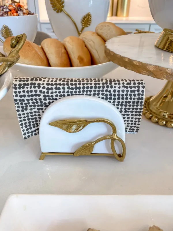 Inspire Me! Home Decor White Ceramic Napkin Holder With Gold Leaf
