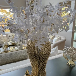 Inspire Me! Home Decor White Leaf Stem With Gold Berries