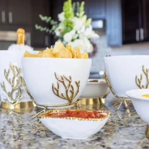 Inspire Me! Home Decor White Ceramic Bowl With Gold Textured Details (2 Sizes) ” From Pops Of Color Home Collection”