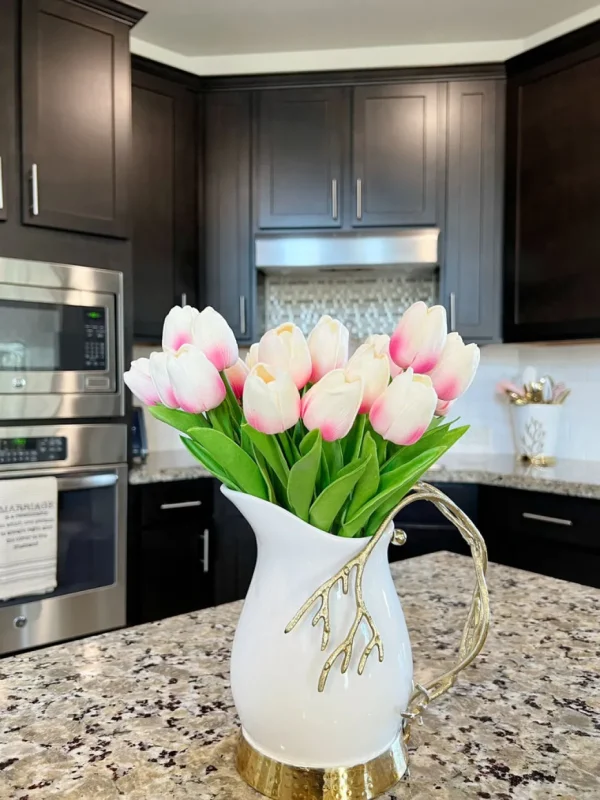 Inspire Me! Home Decor White Ceramic Pitcher With Gold Textured Design Handle & Base ” From Pops Of Color Home Collection”