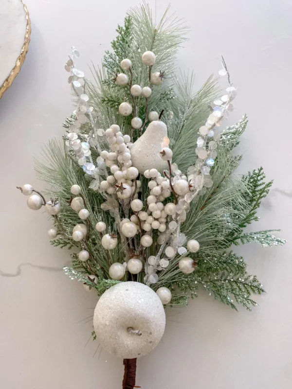 Inspire Me! Home Decor White Pine Spray With Apples & Berries Floral Stems