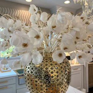 Inspire Me! Home Decor White And Gold Magnolia Stem