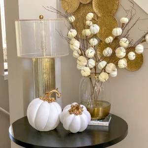 Inspire Me! Home Decor White Velvet Decorative Pumpkin With Gold Stem