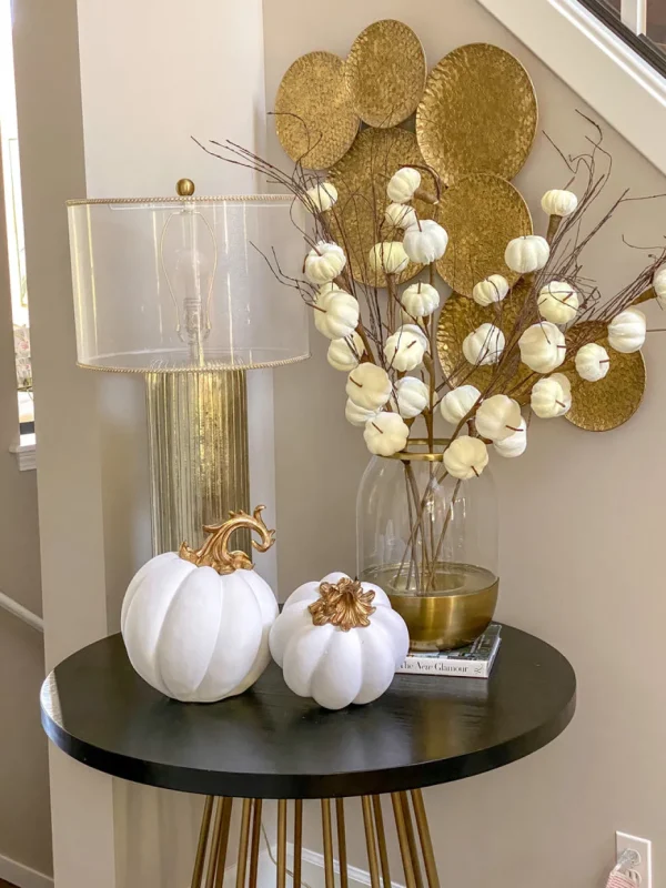 Inspire Me! Home Decor White Velvet Decorative Pumpkin With Gold Stem