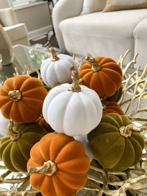 Inspire Me! Home Decor White Velvet Mini Pumpkin With Gold Stem