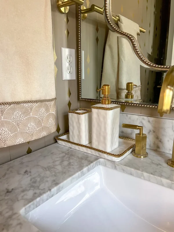 Inspire Me! Home Decor White & Gold Beaded Vanity Collection (3 Items) Each Sold Individually