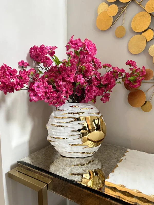 Inspire Me! Home Decor White And Gold Textured Ceramic Vase