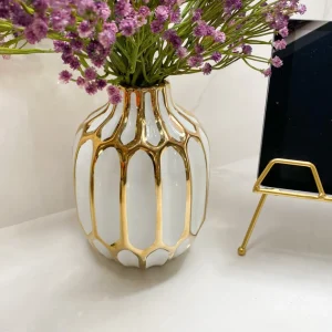 Inspire Me! Home Decor White And Gold Pattern Vase