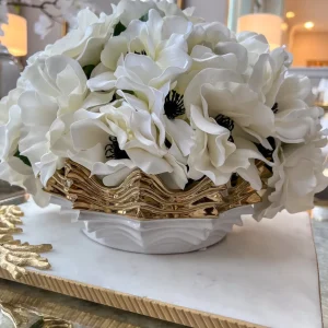 Inspire Me! Home Decor White And Gold Scalloped Bowl