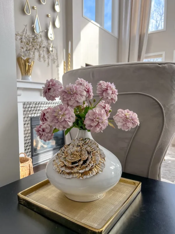 Inspire Me! Home Decor White Ceramic Vase With Gold Flower Design
