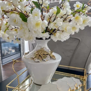 Inspire Me! Home Decor White Ceramic Vase With Stunning Gold & White Floral Detail