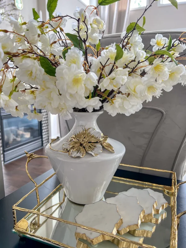 Inspire Me! Home Decor White Ceramic Vase With Stunning Gold & White Floral Detail