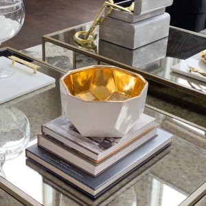 Inspire Me! Home Decor White Geometric Bowl With Gold Metallic Center