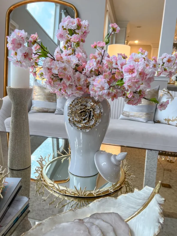 Inspire Me! Home Decor White Ginger Jar With Large Gold Flower Detail (3 Sizes)