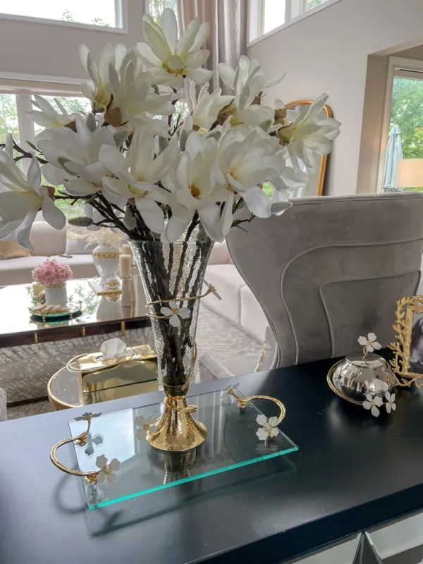 Inspire Me! Home Decor White Glass Vase With White Jeweled Flower Details