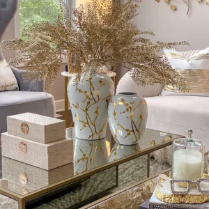 Inspire Me! Home Decor White Vase With Gold Floral Detail (2 Sizes)