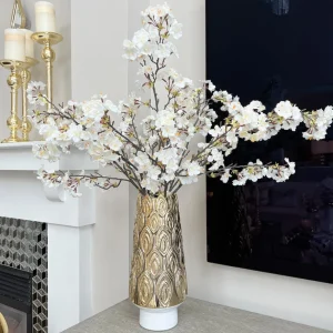 Inspire Me! Home Decor White Porcelain Vase With Gold Petal Design