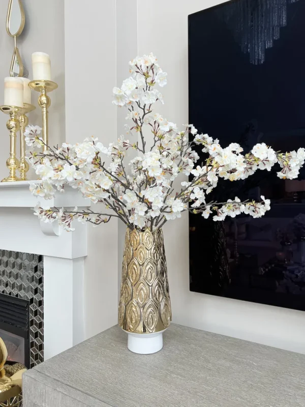 Inspire Me! Home Decor White Porcelain Vase With Gold Petal Design