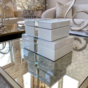 Inspire Me! Home Decor White Glass And Mirror Decorative Boxes (2 Sizes)