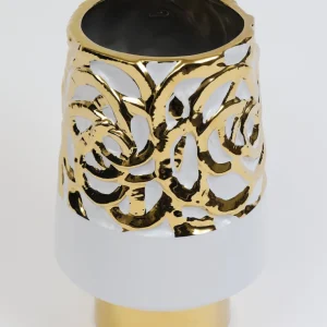 Inspire Me! Home Decor White Ceramic Vases With Gold Circle Design