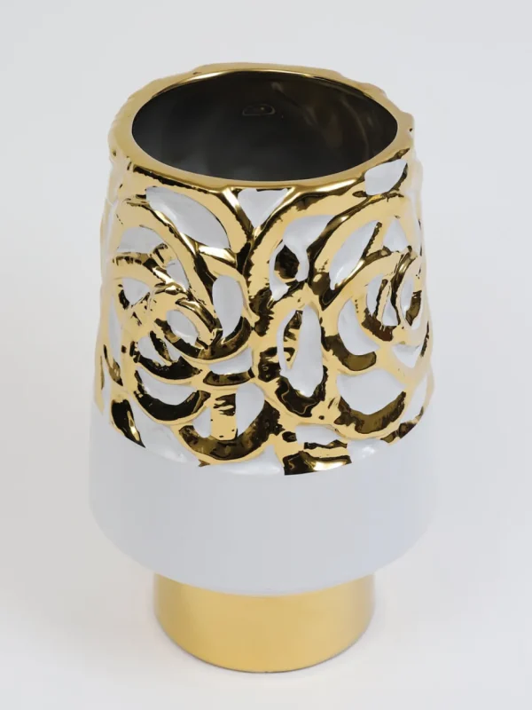 Inspire Me! Home Decor White Ceramic Vases With Gold Circle Design