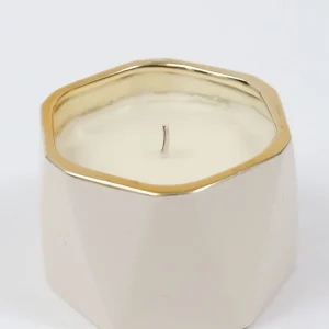 Inspire Me! Home Decor White Ceramic Candle With Gold Edge